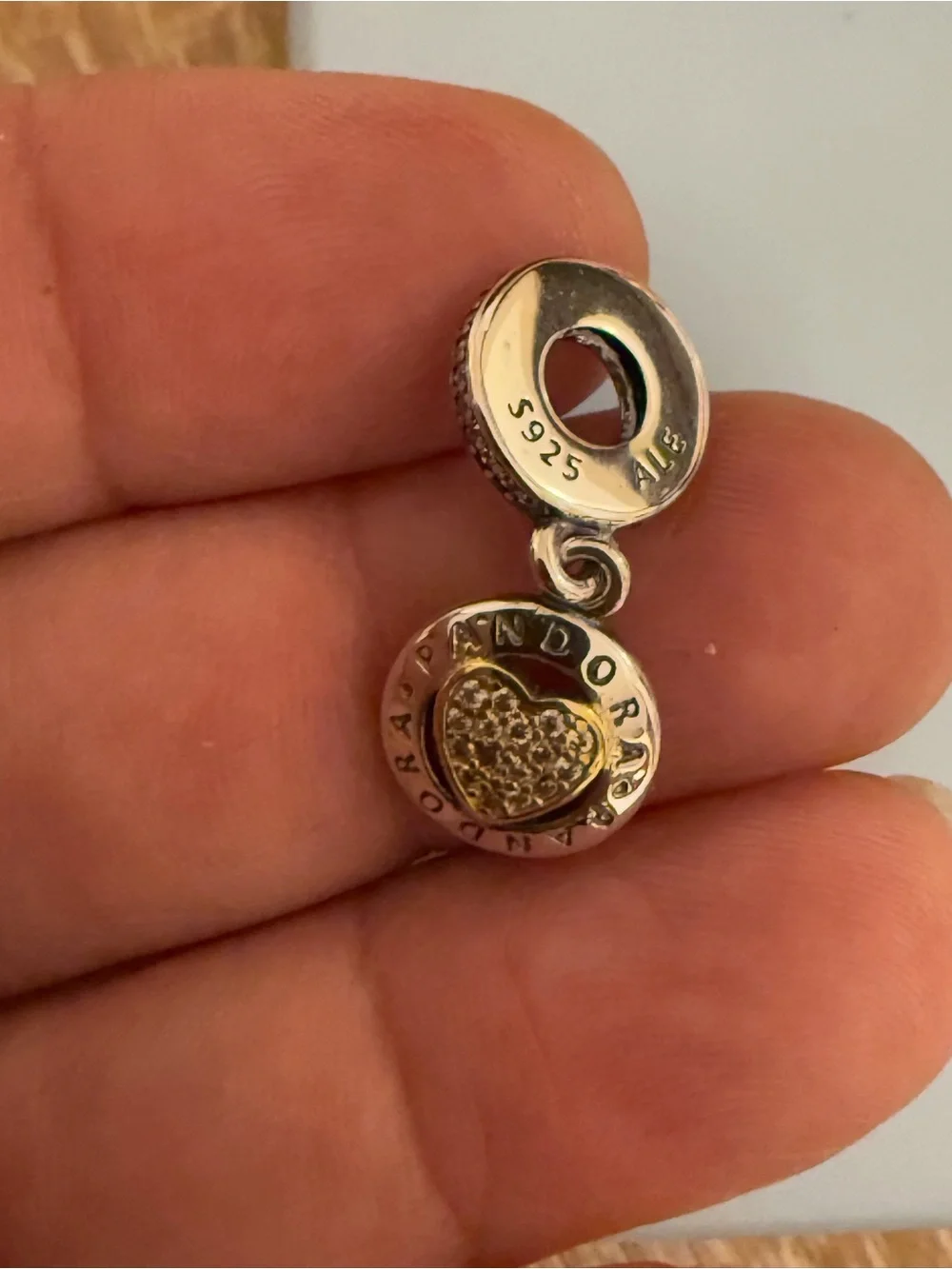 Pandora Two-Tone Heart Dangle Charm in Silver and Gold - Picture 10 of 11